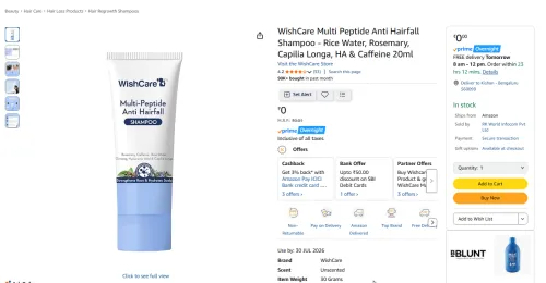 Image of WishCare Multi Peptide Anti Hairfall Shampoo 20ml