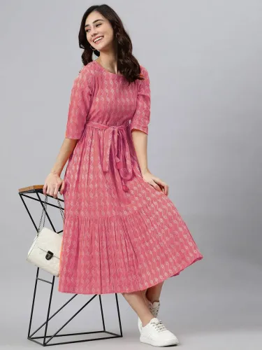 Image of Women Printed Cotton Blend Flared Kurta