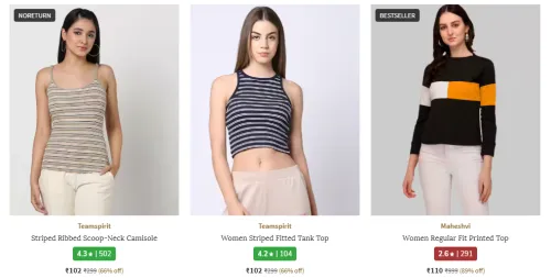 Image of Women's camisole and T- shirts starting @ 102