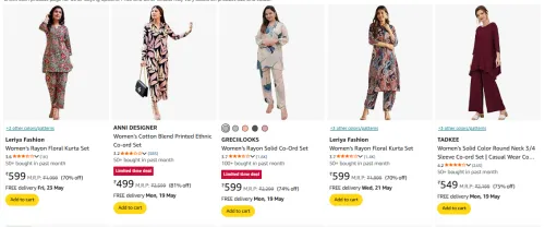 Image of Women's Cord sets Minimum 80% Discount