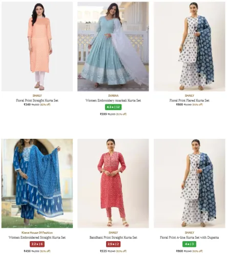 Image of Women's Kurta Suit Sets @ Up to 92% Discount