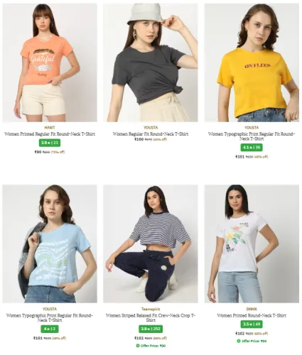 Image of Women's T-shirts Starting @ ₹90