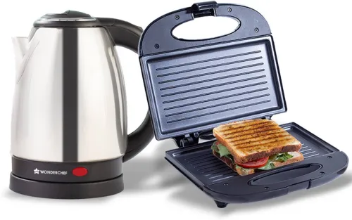Image of WONDERCHEF Prato Plus Griller & Crescent Electric Kettle (1.8L, Black, Silver)