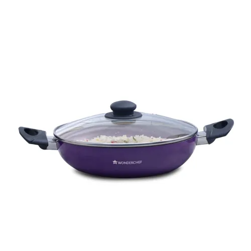 Image of Wonderchef Valencia Non-Stick Kadhai with Glass Lid | Cool Touch Bakelite Handles