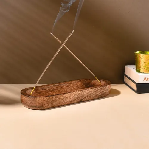 Image of WOOD ART STORE Wooden Oval Shape Incense Hoder Stand