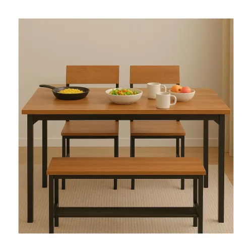 Image of WOODVIBES Modern Wooden Dining Table Set for 4