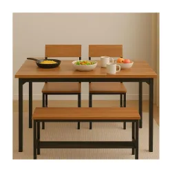 WOODVIBES Modern Wooden Dining Table Set for 4