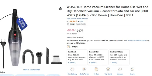 Image of WOSCHER Home Vacuum Cleaner 