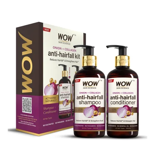 Image of WOW Onion Oil Shampoo & Conditioner Kit – Red Onion, Black Seed Oil, Pro-Vitamin B5 (600ml