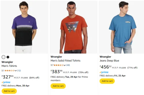 Image of Wrangler Brand Men's T-shirt @ Up to 84% Discount