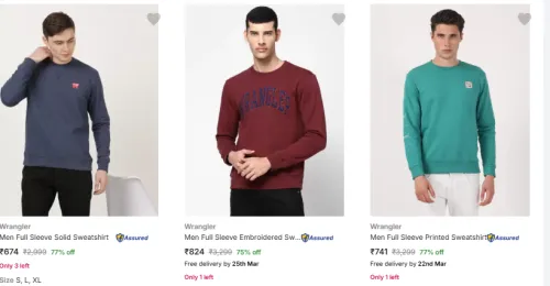 Image of Wrangler Men Fashion Clothing And Accessories Minimum 70% Discount