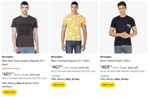 Image of Wrangler Men's T-shirts at minimum 65% Discount