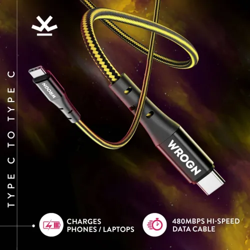 Image of WROGN 5A Type-C Cable 1m (Black/Yellow, Metal Build) 