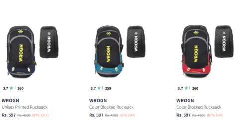 Image of Wrogn Brand Rucksacks @ Up to 87% Discount