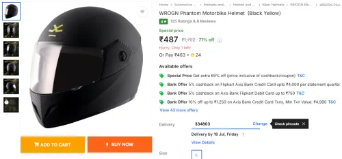 Image of WROGN Phantom Motorbike Helmet (Black Yellow)