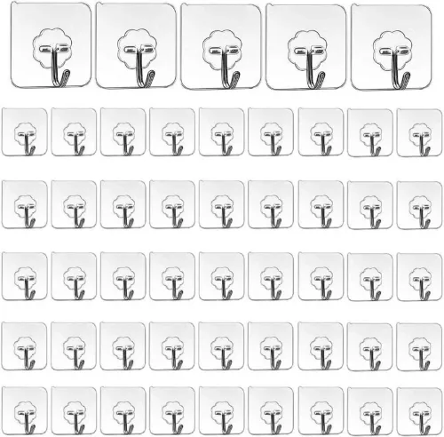 Image of XBEY Adhesive Plastic Wall Hooks Hangers for Hanging Robe (Pack of 50)