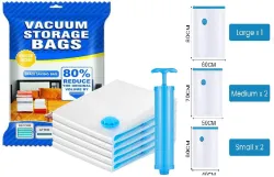 XBEY Compression Travel Vacuum Bags (Pack of 5 + Manual Pump)