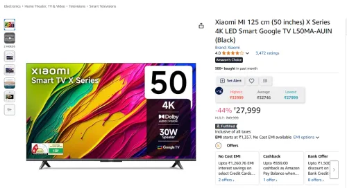 Image of Xiaomi MI 125 cm (50 inches) X Series 4K LED Smart Google TV (Black)
