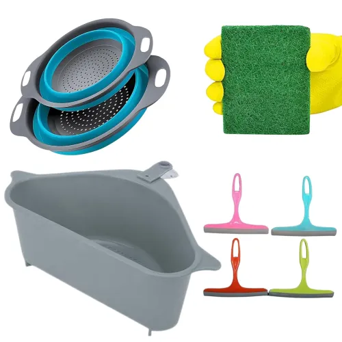 Image of XL Kitchen Vegetable and Sink Strainer with Wiper and Scrub,Plastic,30 Centimeters,Multi-Coloured