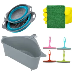 XL Kitchen Vegetable and Sink Strainer with Wiper and Scrub,Plastic,30 Centimeters,Multi-Coloured