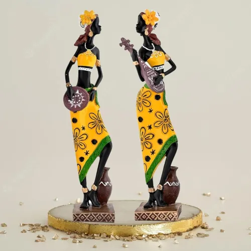 Image of Xtore Resin African Girl with Musical Instruments Pack of 2