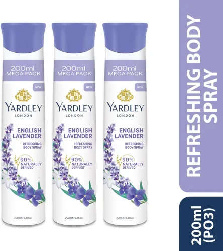 Image of Yardley London English Lavender Refreshing Body Spray 200ml Deodorant Spray - For Women (600 ml, Pack of 3)