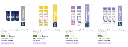 Image of Yardley London Fragrances body spray upto 75% Discount
