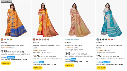 Image of Yashika Women's Sarees at minimum 85% Discount