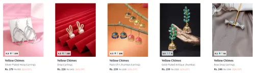Image of Yellow Chimes Earrings at minimum 80% Discount