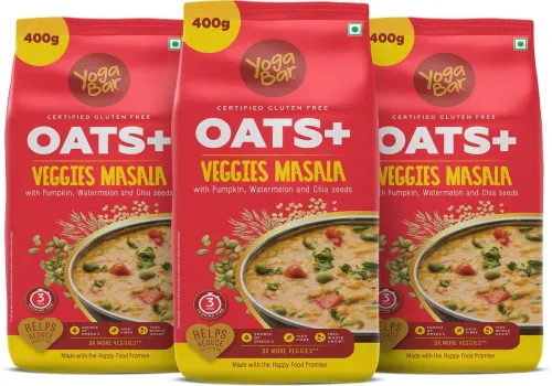 Image of Yogabar High Protein Veggies Masala Oats 400g Pack of 3 Pouch (3 x 0.4 kg)