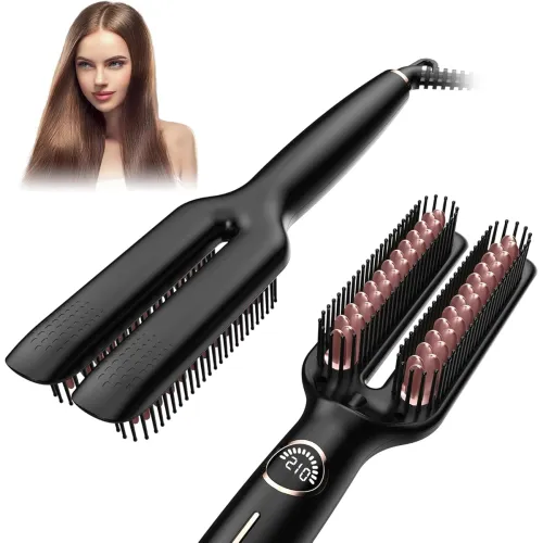 Image of YOGIMOONI 2 in 1 Hair Straightener Brush & Curler 
