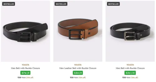 Image of YOUSTA Men Belt with Buckle Closure Starting at ₹99