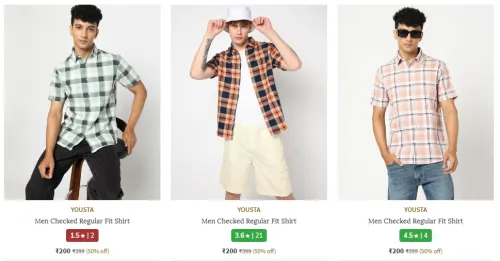 Image of YOUSTA Men Checked Regular Fit Shirt Starting At ₹200