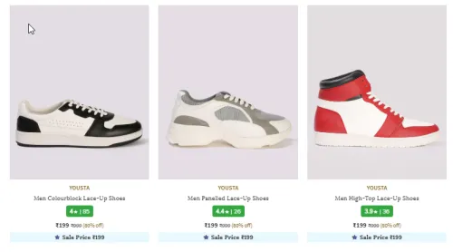 Image of YOUSTA Men Colourblock Lace-Up Shoes Starting At @₹149