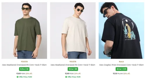 Image of YOUSTA Men Oversized Fit T-Shirt Starting At ₹209