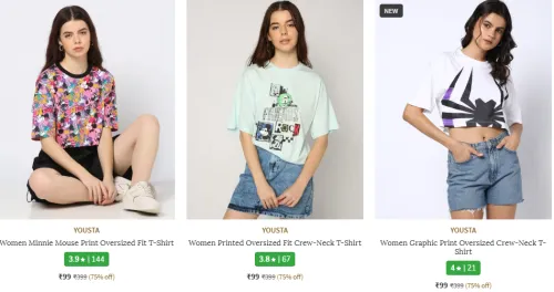 Image of YOUSTA Oversized T-shirts For Women Starting @ ₹99