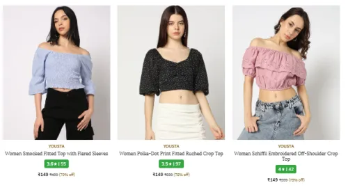 Image of YOUSTA Women Smocked Fitted Top Starting At @₹149