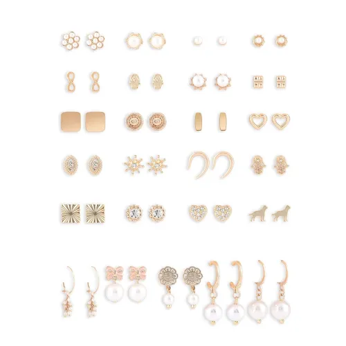 Image of Zaveri Pearls Set of 25 Gold Tone Earring