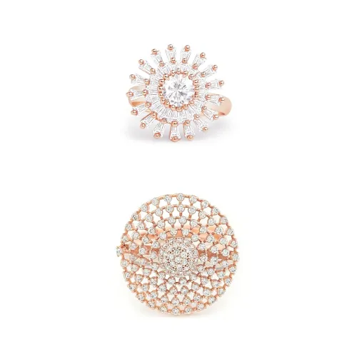 Image of ZAVERI PEARLS Set of 2 Rose Gold Finger Rings For Women
