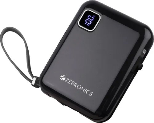Image of ZEBRONICS 10000 mAh 22.5 W Compact Power Bank  (Black, Lithium Polymer, Power Delivery 3.0 for Mobile, Tablet)