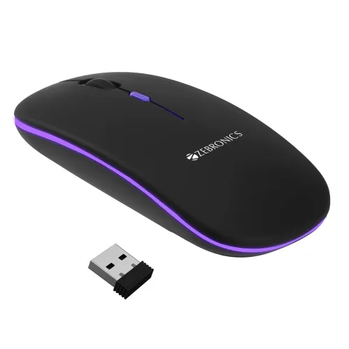 Image of ZEBRONICS Blanc Slim Wireless Mouse with Rechargeable Battery, BT + 2.4GHz, 4 Buttons