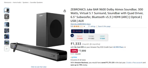 Image of ZEBRONICS Juke BAR 9600 300W soundbar