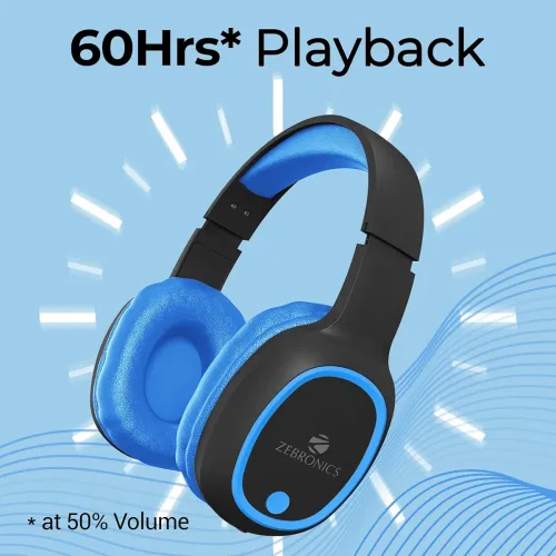 Image of ZEBRONICS Thunder Over Ear Bluetooth 5.3 Wireless Headphones with 60H Backup