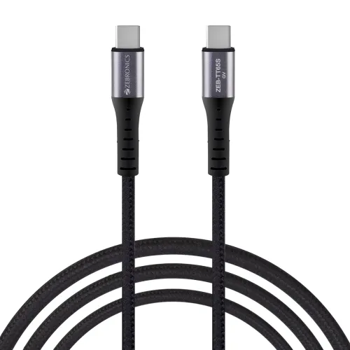 Image of ZEBRONICS TT65S Type C - Type C Braided Cable, 65 Watts PD, Rapid Charging