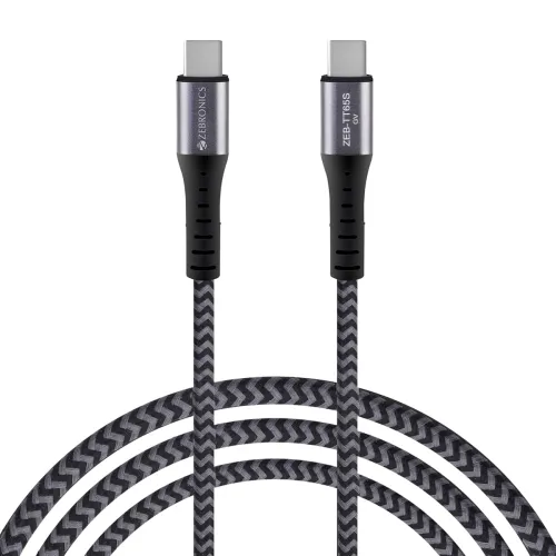 Image of ZEBRONICS TT65S Type C - Type C Braided Cable, 65 Watts PD, Rapid Charging