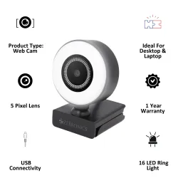 ZEBRONICS USB Web Cam (16 LED Ring Light, ZEB-Ultimate Star, Black) .