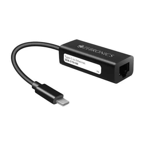 Image of Zebronics Zeb-CTE100 Type C to RJ45 Ethernet LAN Adapter, Up to 1000 Mbps, for Windows/Mac/Linux