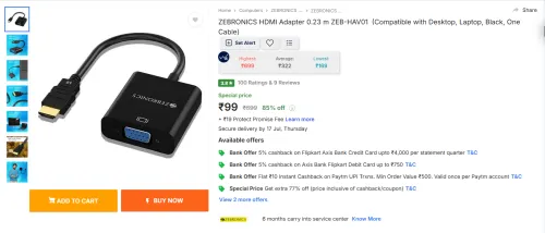 Image of ZEBRONICS ZEB-HAV01 0.23m HDMI Adapter