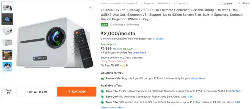 Image of ZEBRONICS Zeb-Pixaplay 20 FHD Projector