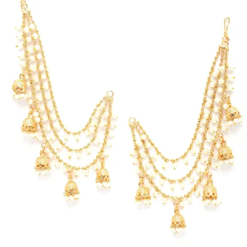 Image of Zeneme Traditional Brass 18 K Gold Plated Long Chain Jhumki Earrings for Women & Girl